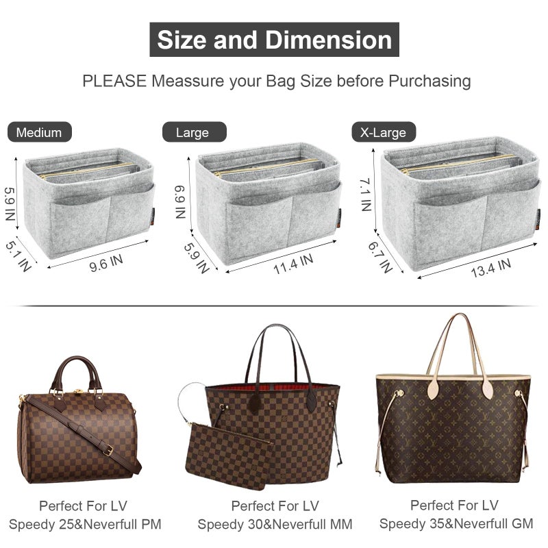 OMYSTYLE Lightgrey Large Organizer Insert, Felt Tote Bag Organizer Insert with 5 Sizes, Handbag Dividers for Inside Purse, Compatible with Longchamp, Neverful, Speedy and More - Image 2